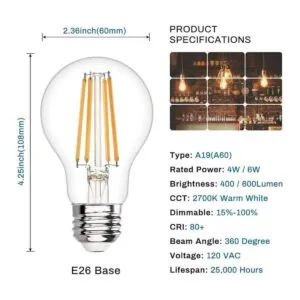 Bombillas LED A19 Edison regulables 4 W 2200 K blanco_2