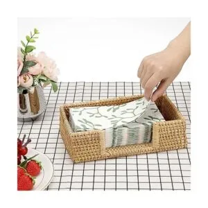 Sumnacon Servilletero rectangular de ratán para mesa de_5