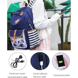 Goldwheat Mochilas de lona para niñas con puerto de carga_2