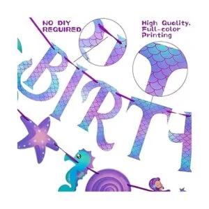 Decoración de fiesta de cumpleaños de sirena pancarta de_6