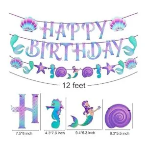 Decoración de fiesta de cumpleaños de sirena pancarta de_5