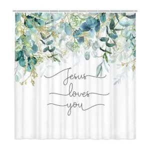 Wathon Cortina de ducha botánica con versículo de la_2