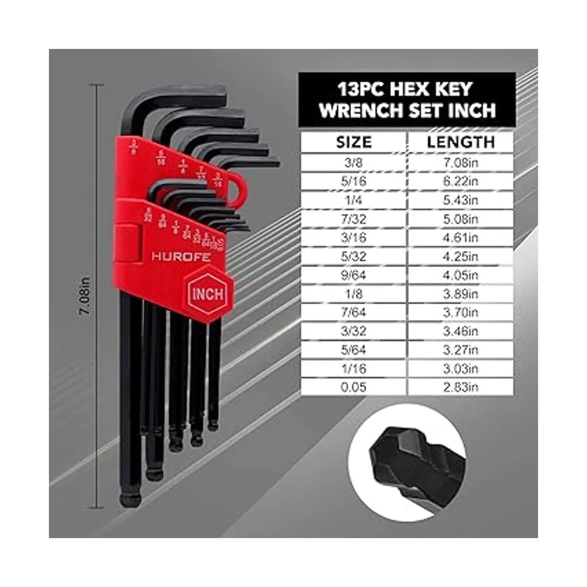 HUROFE Juego de llaves Allen hexagonales con extremo de_3