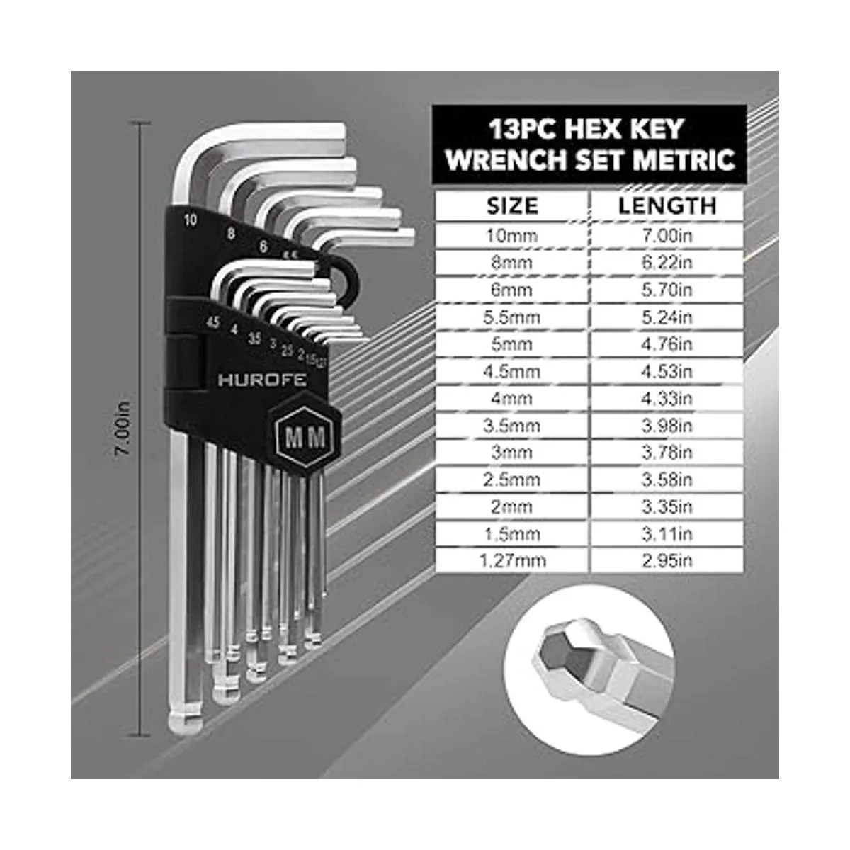 HUROFE Juego de llaves Allen hexagonales con extremo de_4