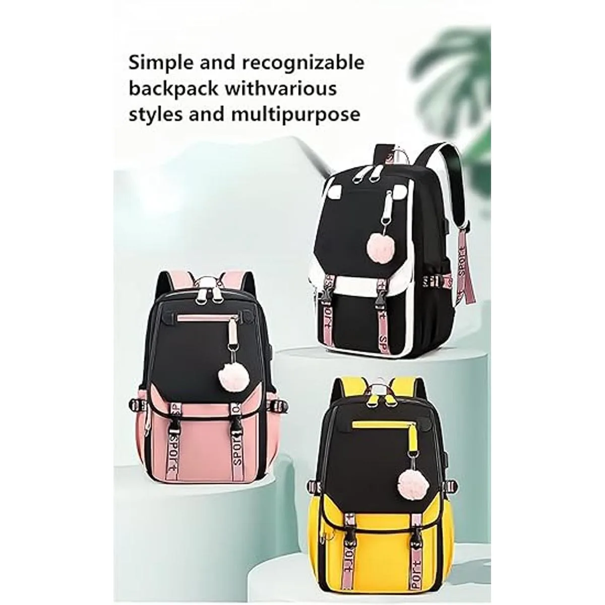 Mochila para niñas mochila ligera casual USB bolsa_4