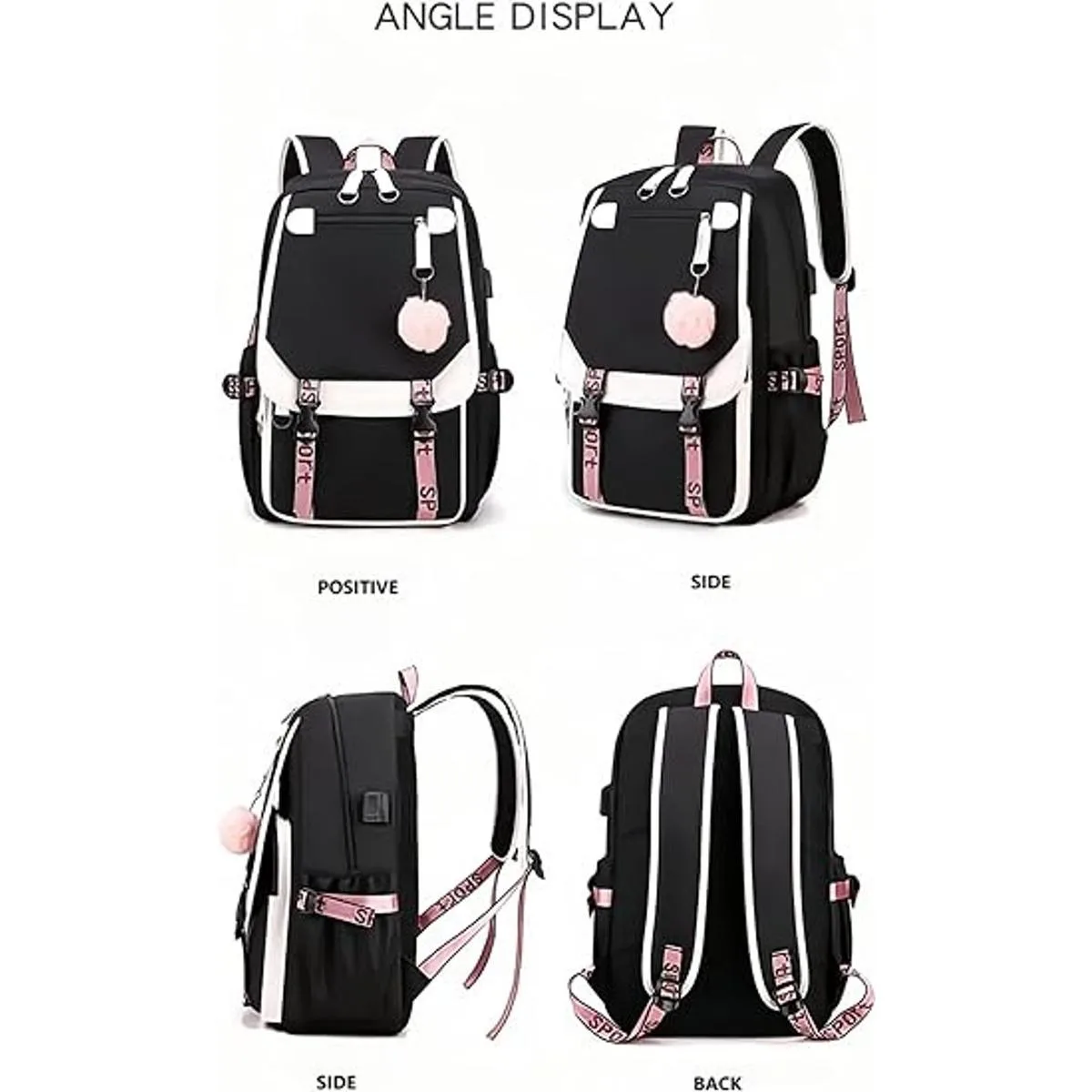 Mochila para niñas mochila ligera casual USB bolsa_6