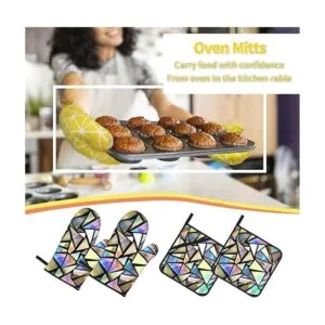Juego de 4 manoplas de horno iridiscentes brillantes y_7