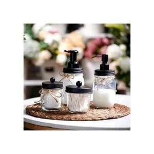 Juego de 4 accesorios de baño Mason Jar Dispensador de_7