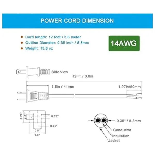 Cable de alimentación de repuesto 14 AWG polarizado_6
