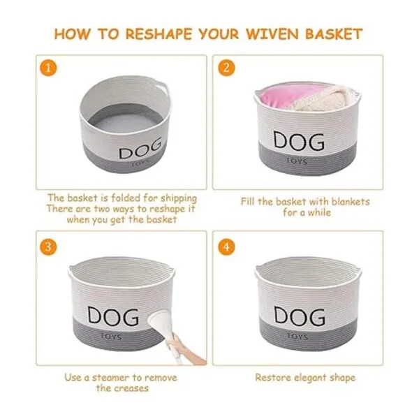 Geyecete Dog Storage Basket Round Weave Rope Basket Dog_4
