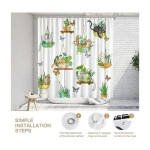 Cortina de ducha para gatos con plantas colgantes en_5