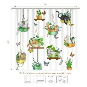 Cortina de ducha para gatos con plantas colgantes en_2
