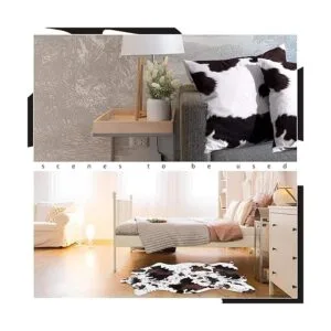 Juego de 3 alfombras con estampado de vaca y fundas de_7