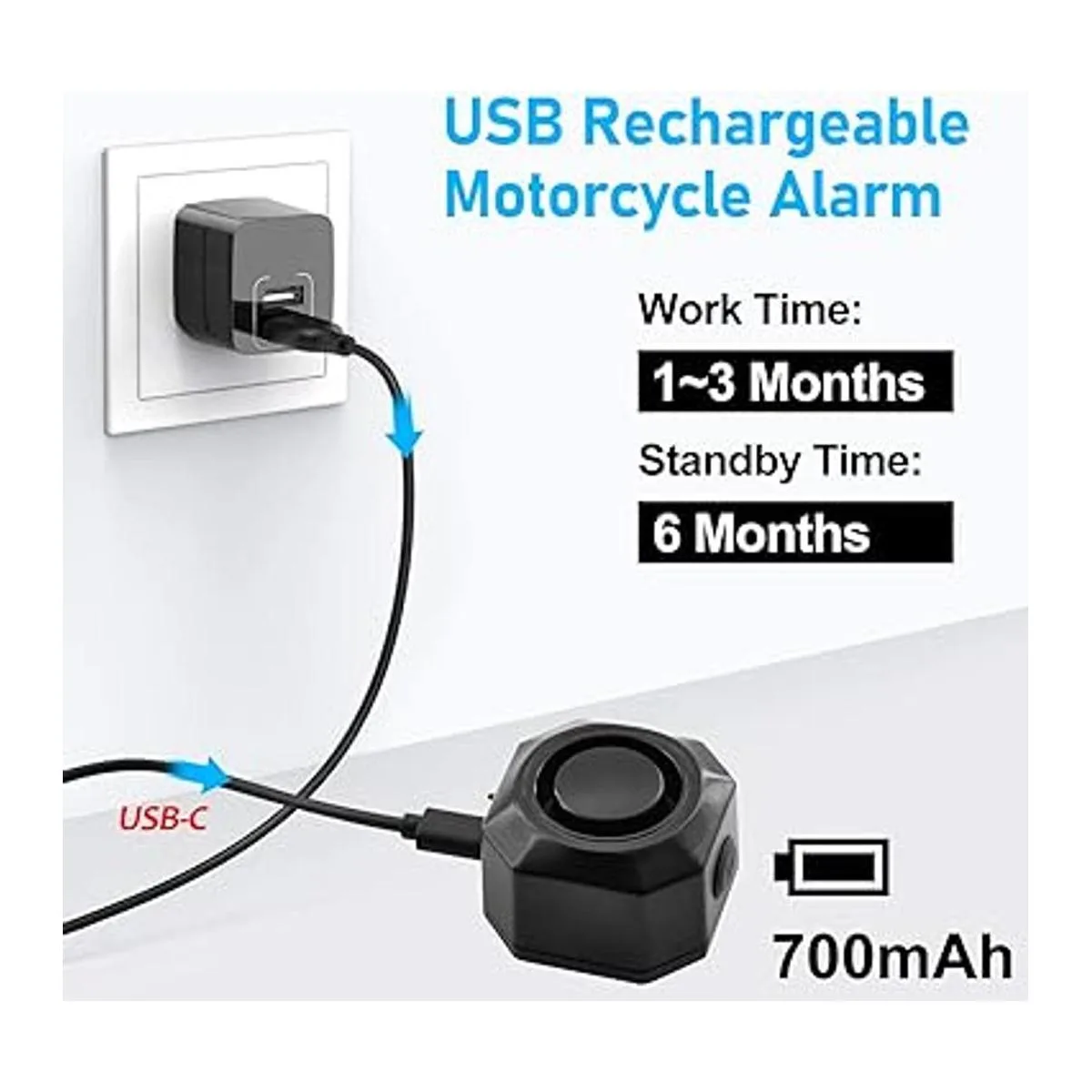 Alarma de bicicleta recargable USB con soporte alarma de_3