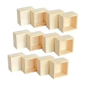 Paquete de 12 cajas cuadradas de madera pequeñas sin_1