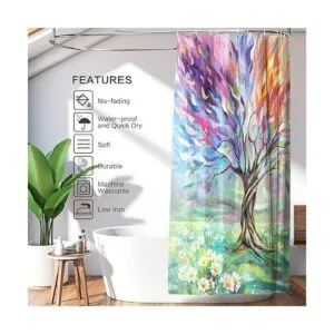 Cortina de ducha de árbol de pintura al óleo cortina de_3