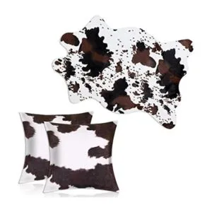 Juego de 3 alfombras con estampado de vaca y fundas de_1