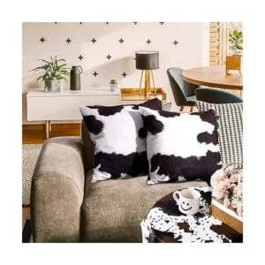 Juego de 3 alfombras con estampado de vaca y fundas de_4