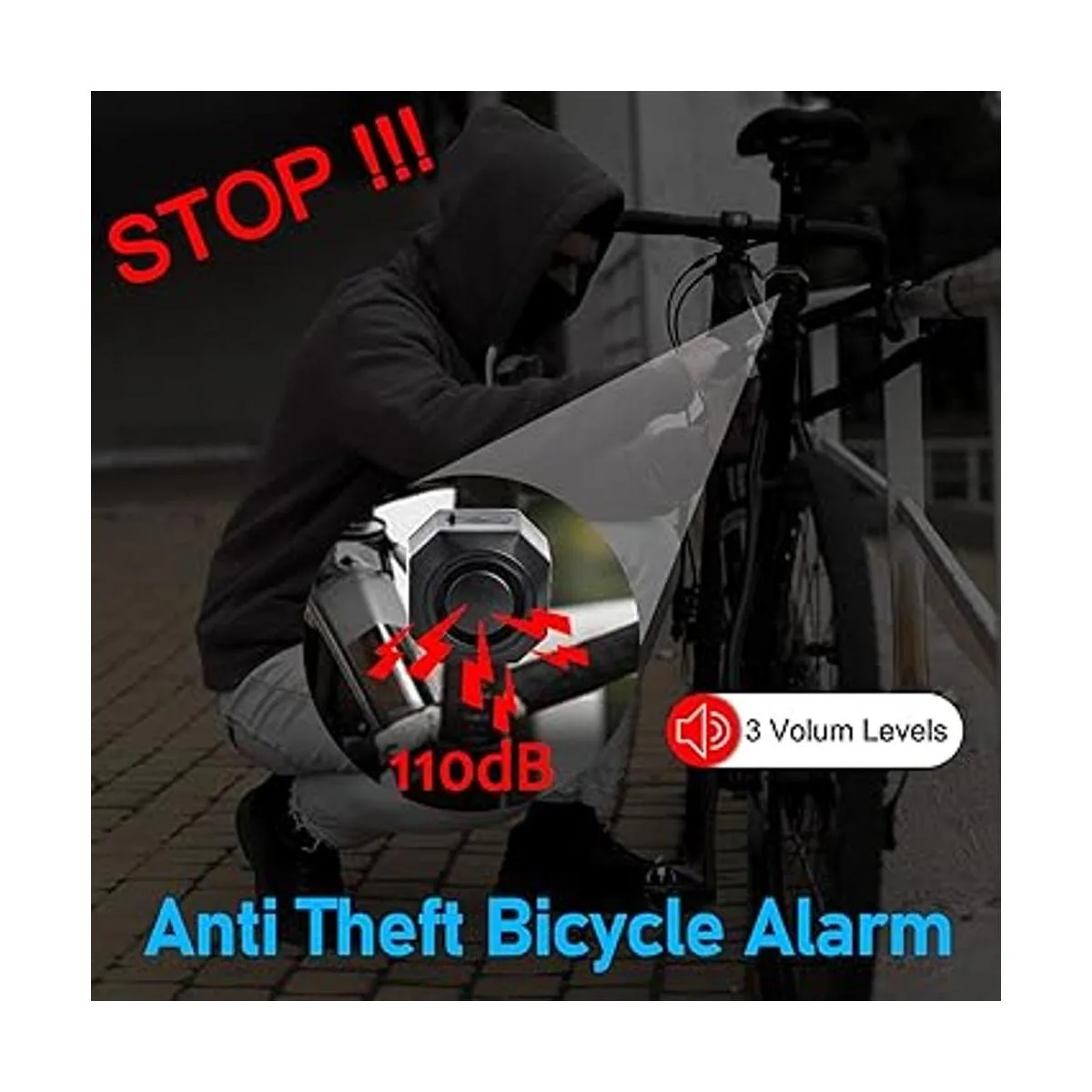 Alarma de bicicleta recargable USB con soporte alarma de_2