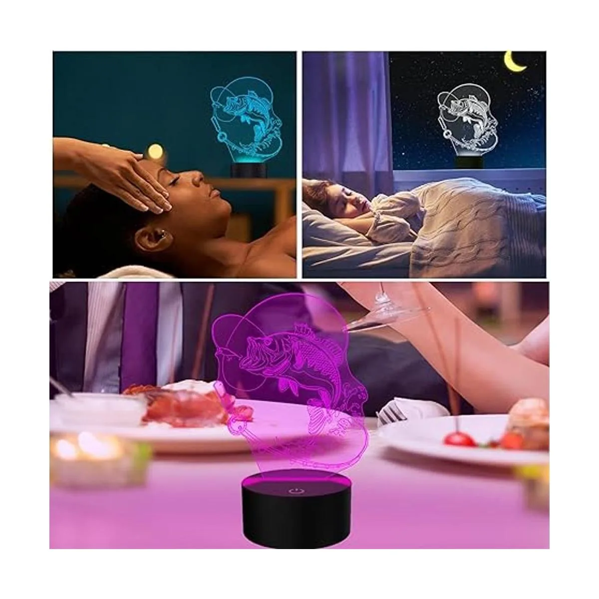 YKLWORLD Lámpara de pesca 3D ilusión LED de noche táctil_3