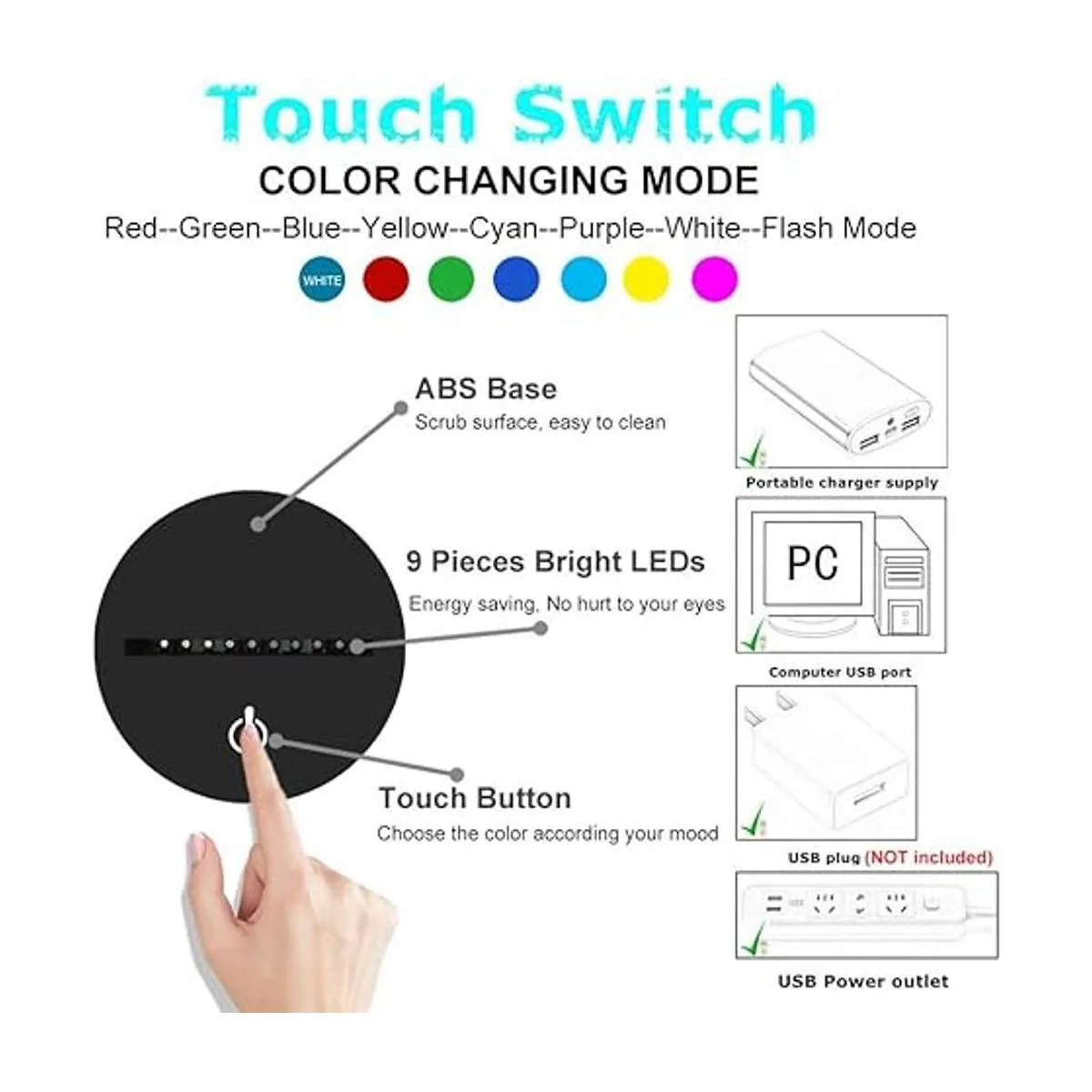 YKLWORLD Lámpara de pesca 3D ilusión LED de noche táctil_5