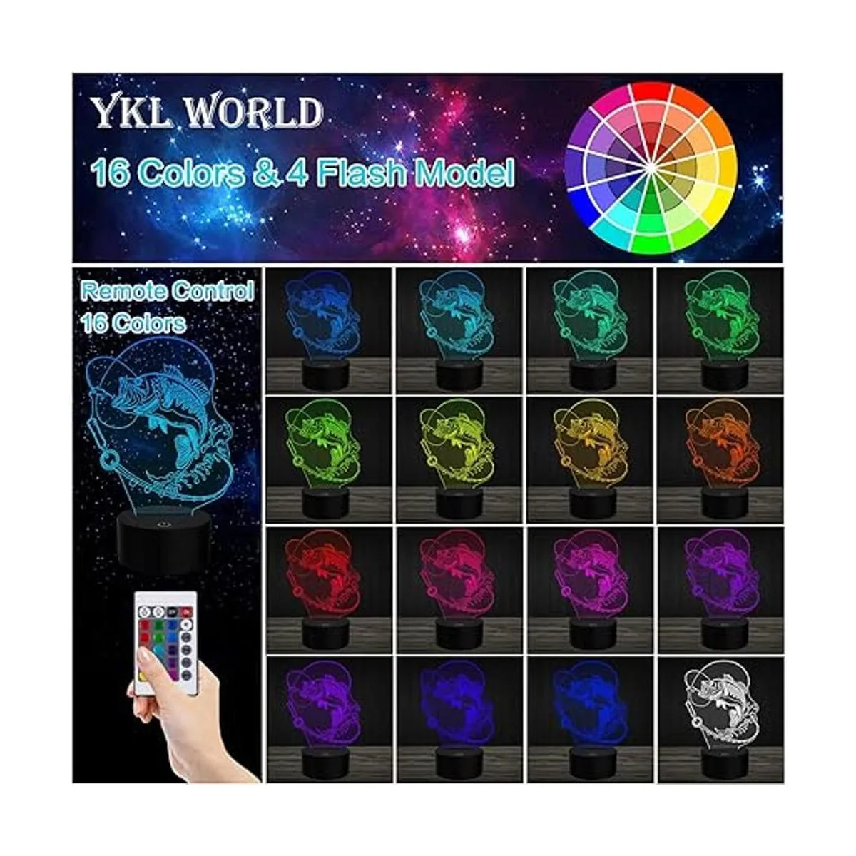 YKLWORLD Lámpara de pesca 3D ilusión LED de noche táctil_2