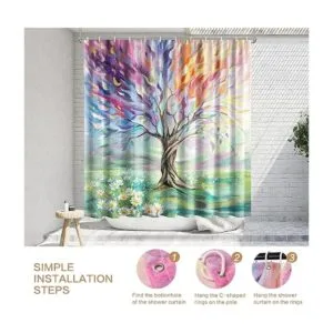 Cortina de ducha de árbol de pintura al óleo cortina de_6