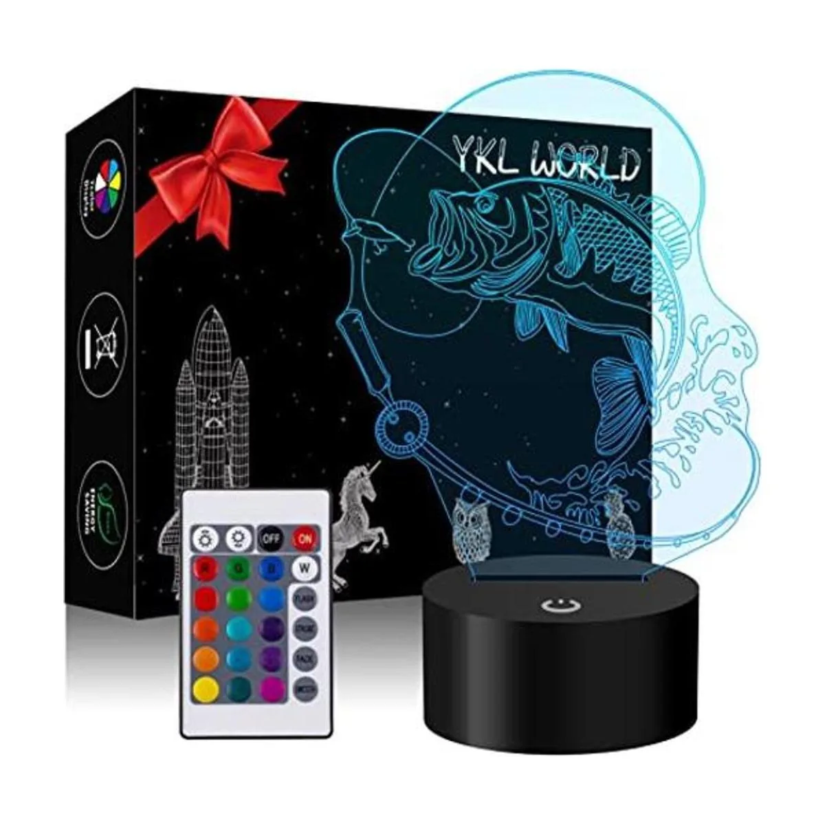 YKLWORLD Lámpara de pesca 3D ilusión LED de noche táctil_1