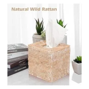 Livelab Caja de pañuelos de ratán cuadrado tejido a mano_2