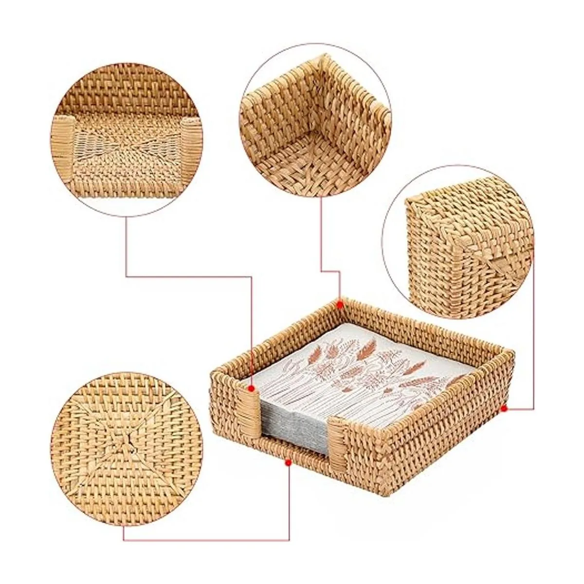 Sumnacon Servilletero cuadrado de ratán Servilletero de_4