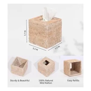 Livelab Caja de pañuelos de ratán cuadrado tejido a mano_5