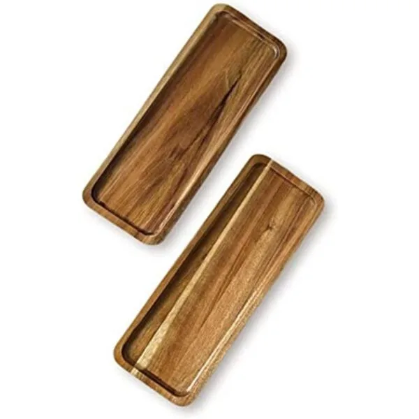 Juego de 2 bandejas de madera de acacia de 11 x 4 pulgadas_1