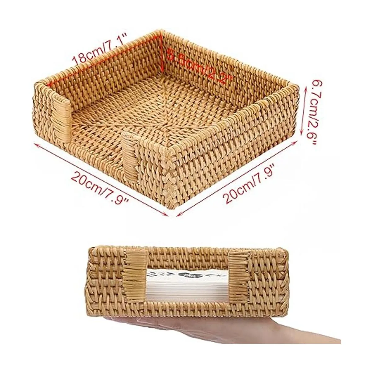 Sumnacon Servilletero cuadrado de ratán Servilletero de_3