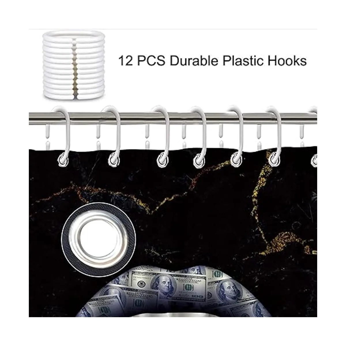 Juego de 4 cortinas de ducha con diseño de mármol con_4