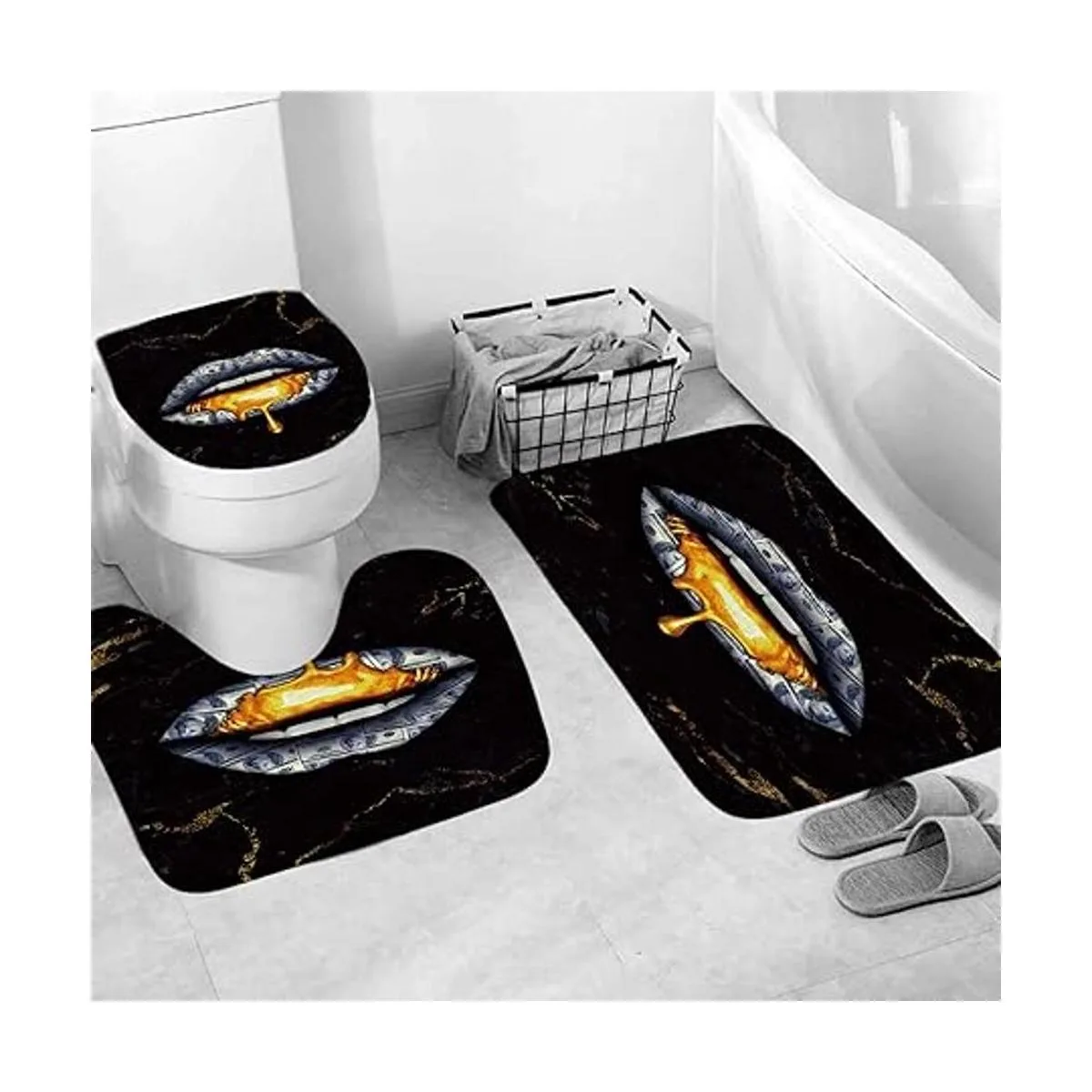 Juego de 4 cortinas de ducha con diseño de mármol con_7