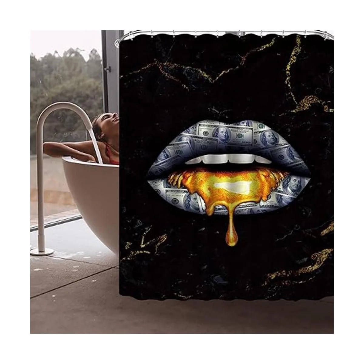 Juego de 4 cortinas de ducha con diseño de mármol con_3