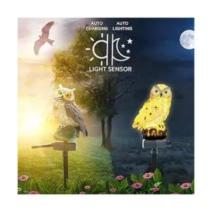 Paquete de 2 luces solares de búho para exteriores_3