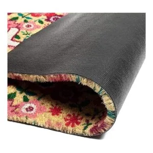 Felpudo de bienvenida de coco natural con flores diseño_7