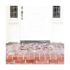 Felpudo de bienvenida de coco natural con flores diseño_2