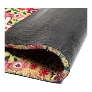 Felpudo de bienvenida de coco natural con flores diseño_3