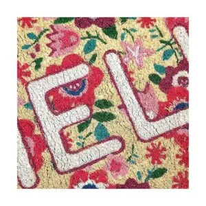 Felpudo de bienvenida de coco natural con flores diseño_4