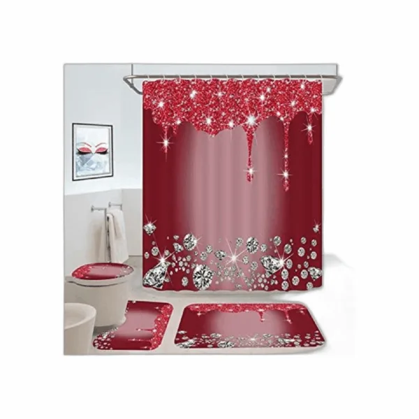 Juego de 4 cortinas de ducha con diamantes brillantes_1