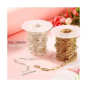 24 Feet Oval Paperclip Chain In Gold and Silver Stainless_3