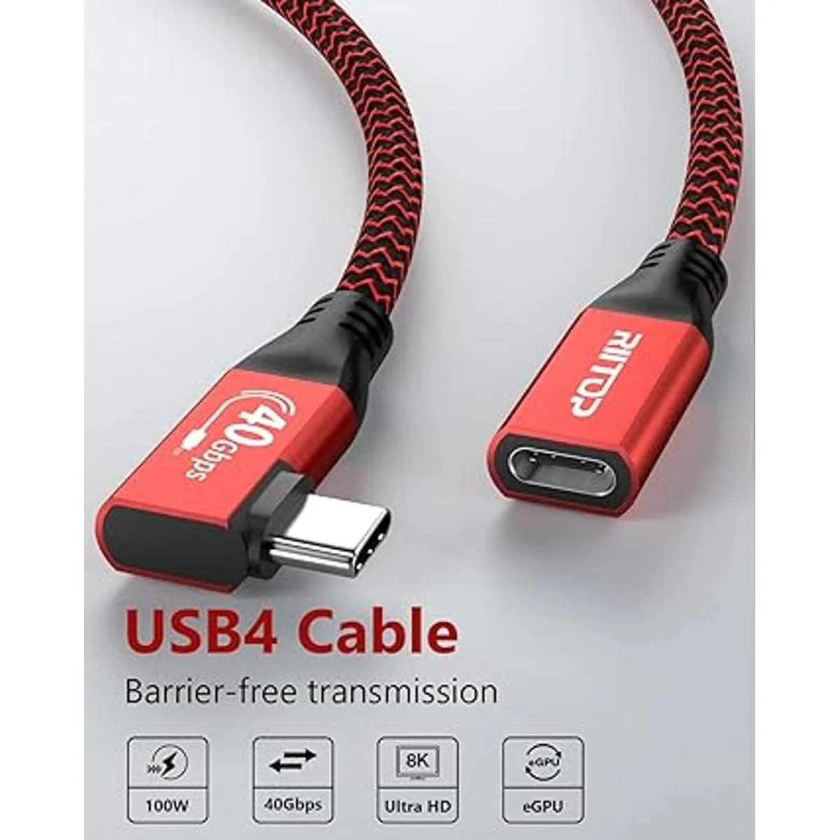 Cable de extensión USB 4 de 40 Gbps 2.6 pies en ángulo_2