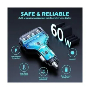 SUNDA Cargador rápido USB C de 60 W adaptador de cargador_5