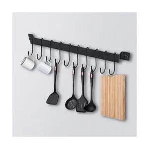 Soporte para utensilios riel de cocina con 10 ganchos_7