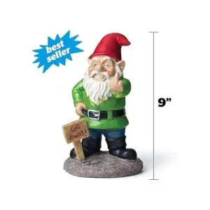 Gnomo de jardín con la leyenda Go Away Bigmouth Inc._4