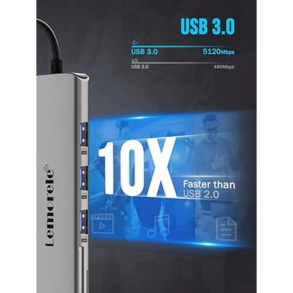 Lemorele 8in1 USB C Hub Multiport Adapter USBC Hub with_3