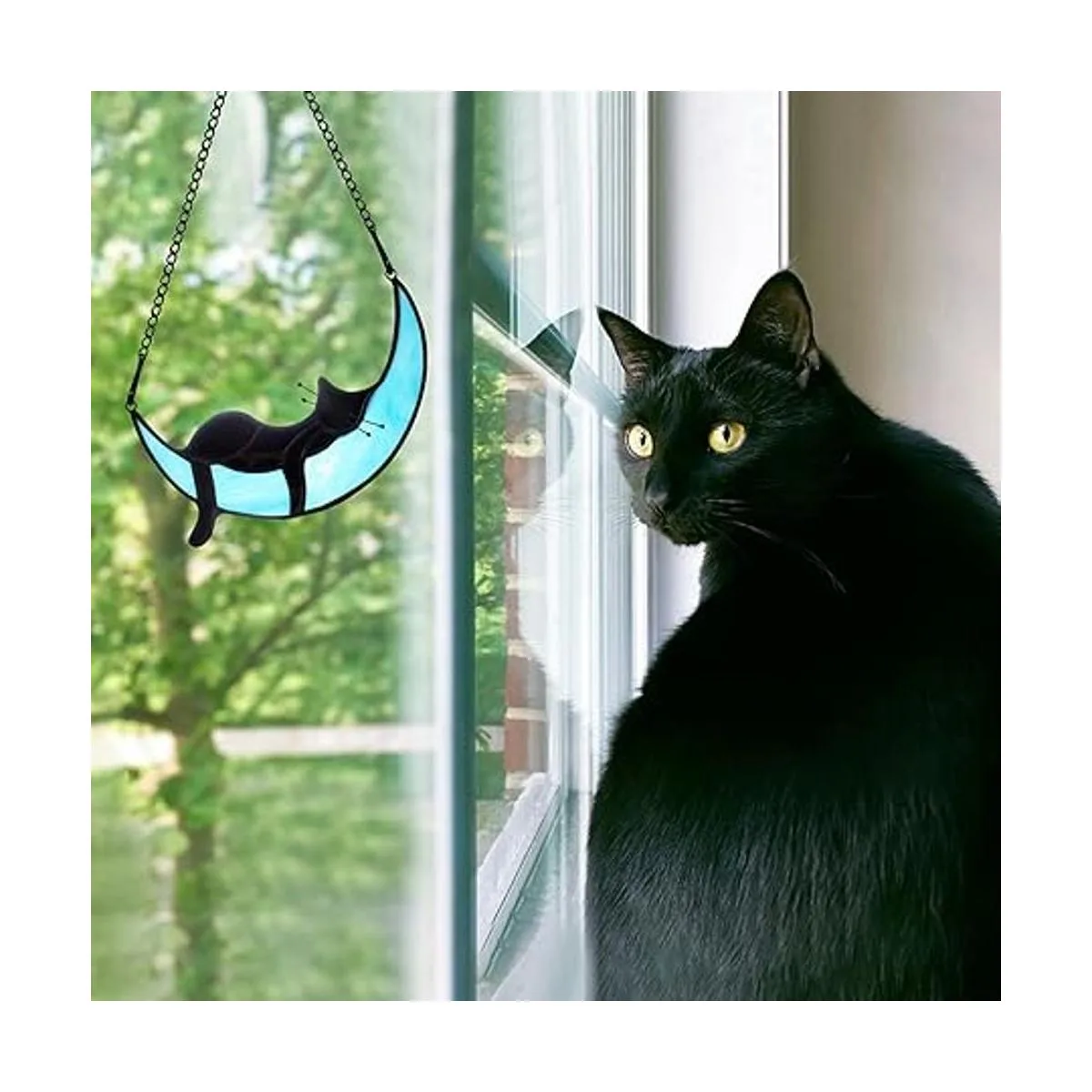 BOXCASA Gato negro durmiendo en la luna vidrieras_7