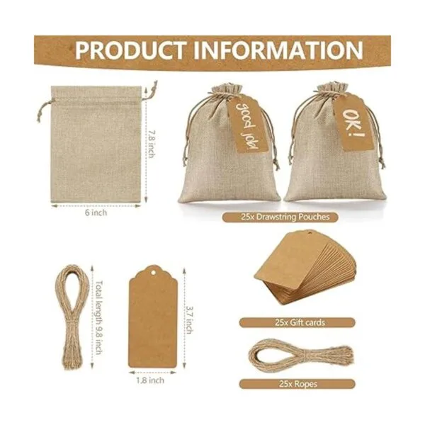 25 bolsas de regalo de arpillera con cordón bolsas de_4